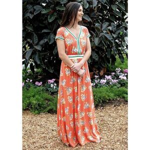 NWT Matilda Jane Womens Orange Floral Lets Go Together At Ease Maxi Dress Large